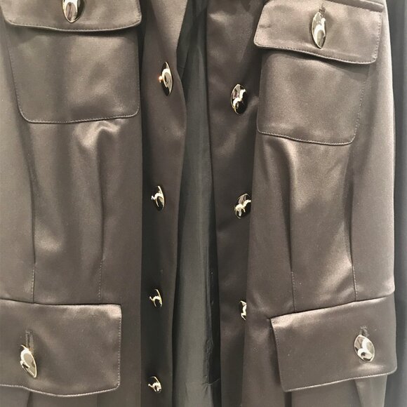 Nygard Collection Black Satin Open Front Pleated Collar Dress Coat Size 20 - Picture 6 of 7